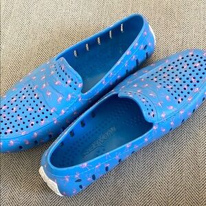 Blue Flamingo Print Loafers